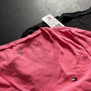 Tommy Hilfiger V-Neck T-Shirts in Pink and Black